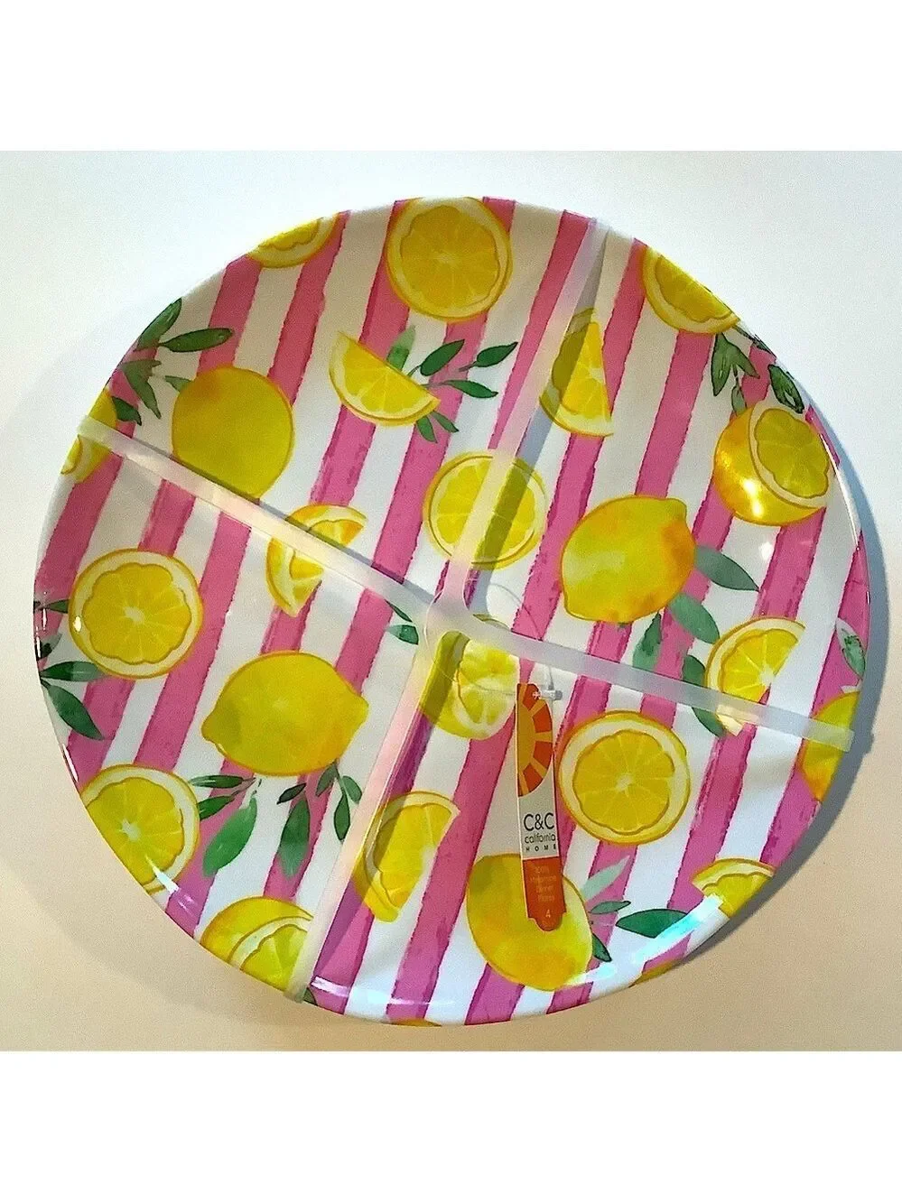 C & C California Home Lemons Dinner Plates Melamine Set Of 4 New